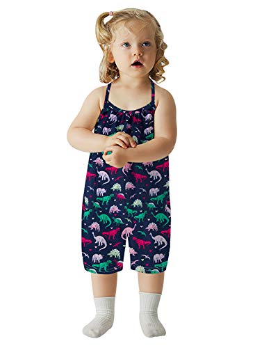 Raisevern Dinosaur Rompers For Baby Girls Toddler Jumpsuits For Kid Overalls Sleeveless Halter Infant Girls Cute Jumpers With Pocket 1-2T #TOP3