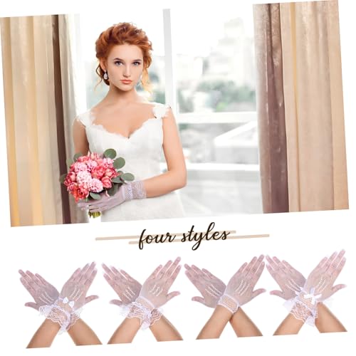 12 Pairs Lace Wedding Gloves for Women Tulle Gloves with Rhinestones Bows Comfortable Breathable Mesh Design for Weddings Tea Parties and Formal Events4