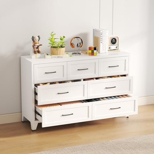 Image of Dresser for Bedroom, Chest of Drawers, Metal White Dresser with 7 Drawers, Tall Dresser with Large Capacity, Dressers for Closet, Living Room, Bedroom, Hallway