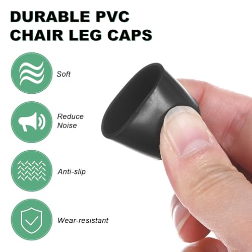 Image of M METERXITY 24-Pack Chair Leg Caps, 3 /4 Inch(19mm) PVC Chair Leg Floor Protectors for Folding Chairs /Metal Chairs /Furniture Table /Hardwood Floors, Round Non-Slip Cover End Tips [Black]