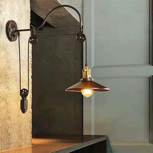 Aplique de pared con polea, 1 luz, color negro, con elevación ajustable, estilo rústico industrial, luces de pared Compatible with granja,Araña