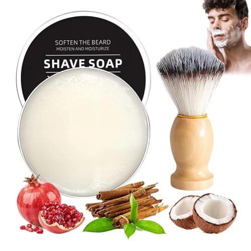 Shaving Soap for Men with Coconut Oil - Rich Lather Cream Bar Dense Foam Kit with Brush - Travel Friendly Mens for Smoothest Shave.
