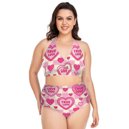 Bikini grande taille rose à motif cœur pour vos journées spa et plages ensoleillées