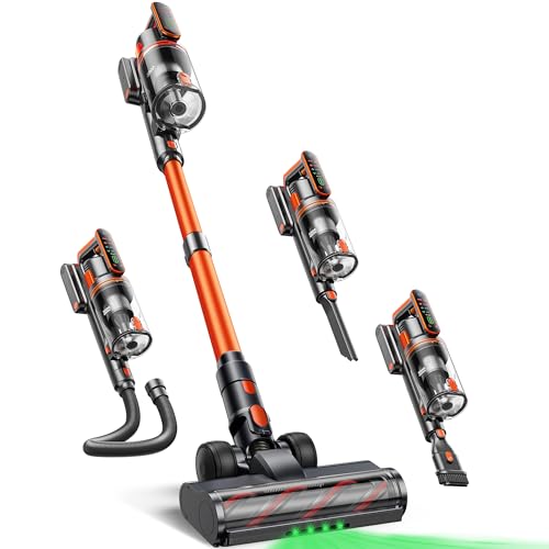 Fieety Cordless Vacuum Cleaner, 650W/55KPa/70Min Runtime Stick Vacuum with 3.3Ft Hose, Wall Mount Charging, Auto Mode, Touchscreen, Self-Standing Vacuum Cleaner for Home/Pet Hair/Carpet/Car, Fragrance