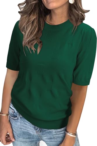 Image of Arach&Cloz Women's Short Sleeve Crew Neck Sweaters Trendy Teacher Work Tops | Lightweight&Breathable Fabric, Texture Knit Design, Relaxed Fit, Business Casual Outfits, Teacher Work Tops Fall 2026