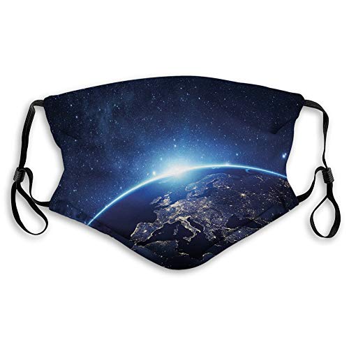 Mens Womens Mouth Scraf Face Earth, Planet from The Space at Night Galactic Astronomy Themed Ethereal Interstellar Image,Dark Blue decorations for adults Seniors（M)