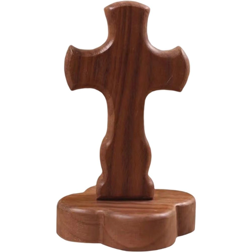 Cruz cristiana de madera para adoración y decoración del hogar en mesa