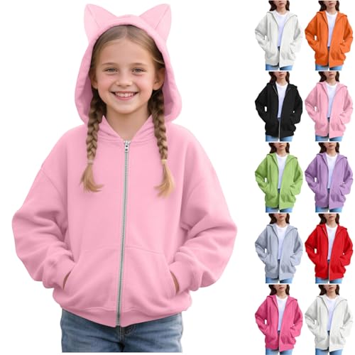 Girls Zip Up Hoodie Cute Cat Ear Hooded Jackets Lightweight Athletic Sweatshirt with Pocket Teens Fall Clothes 2025