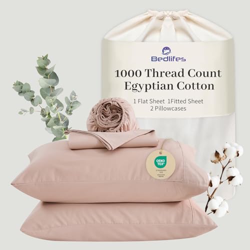 Image of Bedlifes 1000TC Egyptian Cotton Cal King Sheets, 4Pcs, 16 inch Deep Pocket | Cooling & Breathable, Ultra Soft, Hotel Comfort, Sateen Weave, OEKO-TEX Certified, Easy-Care Machine Washable