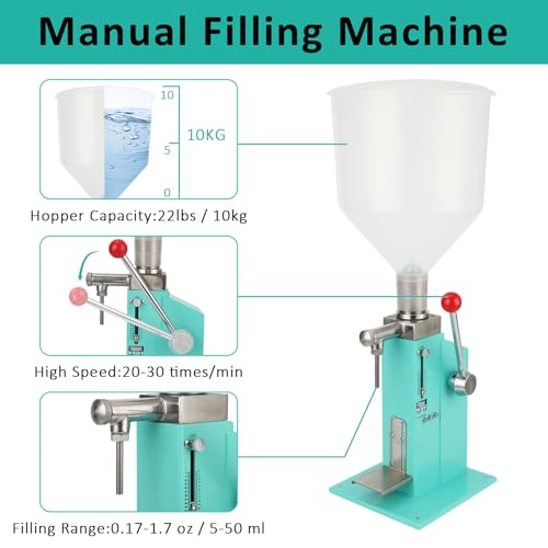 Manual Liquid Filling Machine, Adjustable 5-50ml Bottle Filling Machine for Liquid Paste Cream Cosmetic Perfume Drink Shampoo Lip Gloss with Stainless Steel Nozzle, Plastic Funnel,Green Base by PeakPursuit - Image 6