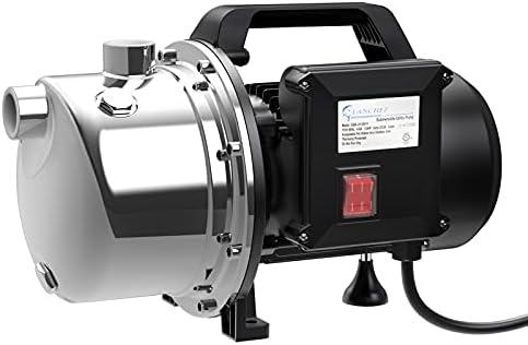Lanchez 1 HP Shallow Well Pump，Garden Pump, Portable Stainless Steel Water Transfer Draining Irrigation Jet Pump for Water Removal, Lawn Fountain Pump 1294 GPH 147 Feet Height