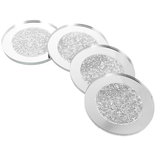 Gatuida Set 4 Sottobicchieri in Vetro Trasparente Arrotondati, Sottobicchiere Isolante Termico Protettivo per Tavolo, Tappetino Decorativo per Uso Domestico e Ristorazione