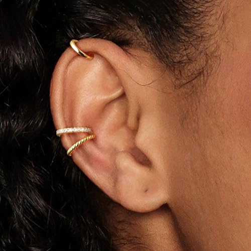 Moodear Thin Chunky Ear Cuffs Non Piercing for Women - Dainty 14K Gold Plated/Sterling Silver Cuff Earrings Trendy Cubic Zirconia Huggie Hoop Cartilage Earring Jewelry Gifts4