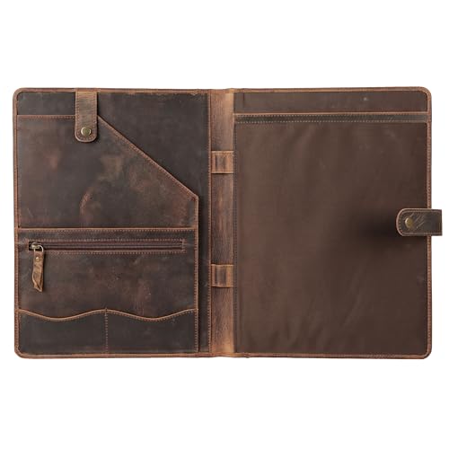 Image of KomalC Leather Portfolio Folder with Luxury Pen and Button Closure | Business Padfolio for Professionals | Vintage Organizer with Legal Pad Holder & Card Slots (Distressed Tan)