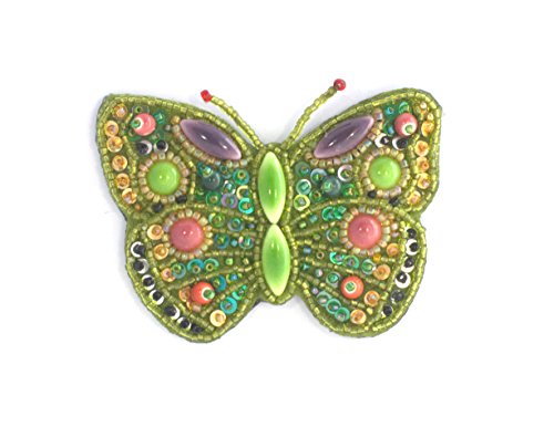 Broche papillon vert brillant pour veste en porcelaine et perles de verre