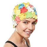Beemo Latex Swim Cap - Women Stylish Swimming Cap Great for Ladies, Perfect to Keep Hair Dry - Suitable for Long Hair - Flowal Petal Vintage Style - Multicolored