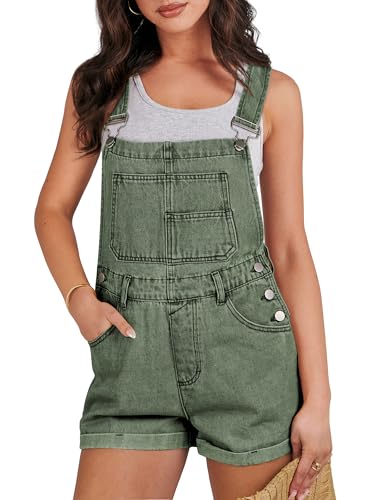 ANRABESS Overalls for Women Denim Shorts Overalls 2025 Summer Casual Loose Fit Adjustable Rompers Jean jumpsuit Bib Shortalls Washed Green Medium