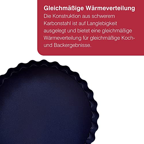 Foto von Zyliss E980197 Tarteform, Antihaftbeschichtung, Carbonstahl, Dunkelblau, mit Hebeboden, Quicheform, Spülmaschinenfest, 5 Jahre Garantie