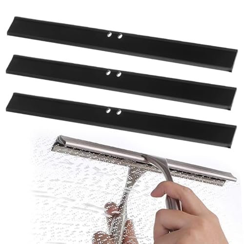 YAZWUR Lot de 3 Recharges en Caoutchouc pour Raclette Universelle, Lame Flexible pour Raclette de Douche en Silicone, Idéal pour Verre et Portes de Douche (Noir)