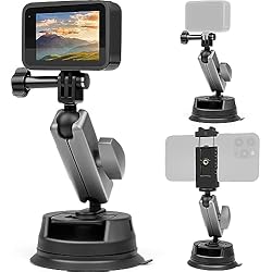 Soporte Gopro Auto Soporte Ventosa de Succión Compatible con Gopro Soporte para Cámara Automóvil 360 ° Cabeza Doble y Bola Montaje Teléfono Roscada 1/4 Compatible con Gopro Hero Insta360 x3/Osmo Pocket/One x2/Teléfono