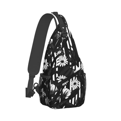 Mochila tipo bandolera con estampado floral en negro y blanco miniatura 2