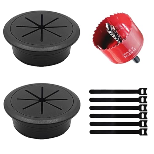 2 Pack Desk Grommet 2 Inch (50 mm), Desk Hole Cover for Cables, Black Desk Cord Hole Cover for...