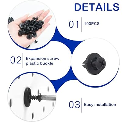 100 PCS Plastic Expansion Screws for 1/4 Pegboard, 6mm Black Rivet Fasteners with Inserts and Screws, Pegboard Hooks Accessories for Garage Wall Tool Organizer (Pegboard Not Included)