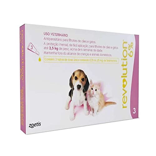 Antipulgas E Carrapatos Zoetis Revolution 6 Para Cães E Gatos Até 2,5 Kg - 3 Ampolas De 0,25 Ml