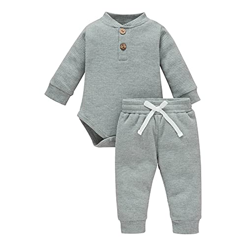 Image of ITFABS Organic Baby Boy Girl Pajamas Set Long Sleeve Bodysuit Rompers+Pants Solid Toddler Sleeper PJS Baby Clothes Outfits