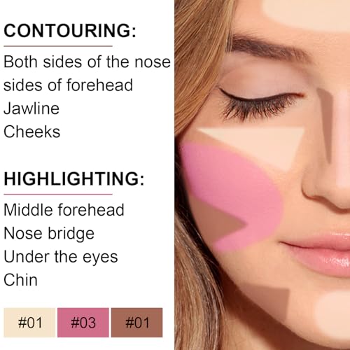 6 Colors Cream Contour Stick Makeup Kit,Shades with Highlighter,Blush,Bronzer Contour Stick for Sculpt the Cheeks,Long Lasting,Waterproof,Matte & Dewy Finish for Woman (SET A)