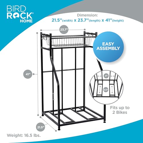BIRDROCK HOME Bike Rack Garage Storage Floor Stand - Freestanding Organizer for Outdoor Yard - Upright Wall Mount for Scooters, Rakes, Motorcycles, Hoverboards, Gloves - Holds 2 Bicycle - Black by BIRDROCK HOME - Image 2