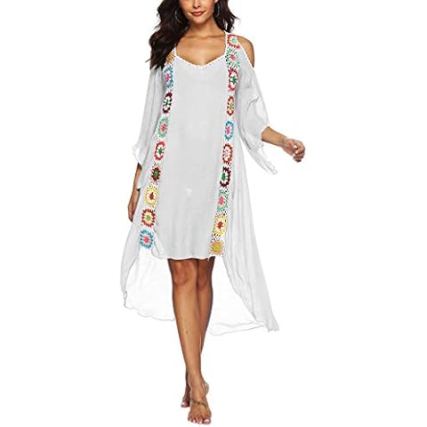 TSWRK Women's Ethnic Print Cover Up Beach Wear Kaftan Maxi Dress(White) Cover