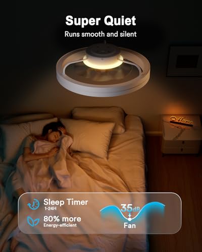 Image of Lumary Smart Ceiling Fans with Lights and Remote, WiFi & Bluetooth Low Profile Ceiling Fan with 2200K Nightlight for Bedroom, RGBAI & 42 Scenes Mode, Flush Mount Easy to Install, 5000 LM, 19 In White