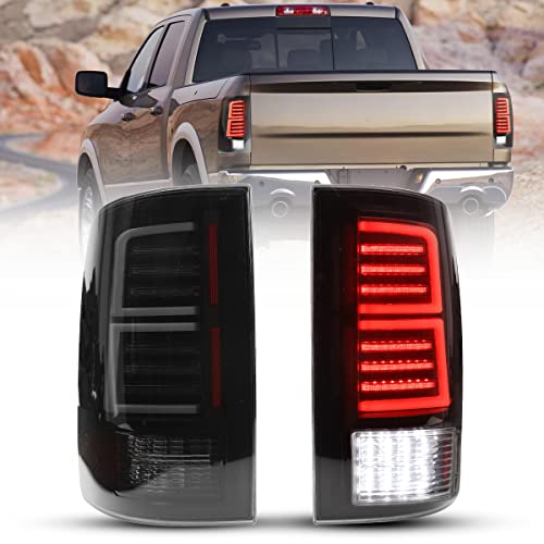 Roxx Full Led Tail Lights Assembly For 2009-2018 Dodge Ram 1500/2500/3500, Led Dodge Ram Tail Lights Replacements Pair W/Led Sequential Turn Signals, Left + Right Sides (Smoke Lens) #TOP12