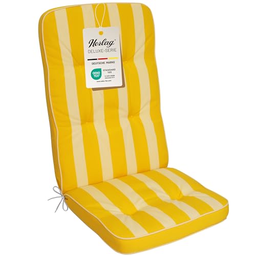 Herlag Hochlehner-Polsterauflage Tilly 123x50x7cm | Stuhlauflage Blockstreifen 7cm | Auflage Hochlehner-Gartenstuhl | Deluxe-Serie extra hoher Komfort | Öko Tex 100 | Gelb-Gestreift Herlag Hochlehner-Polsterauflage Tilly 123x50x7cm | Stuhlauflage Blockstreifen 7cm | Auflage Hochlehner-Gartenstuhl | Deluxe-Serie extra hoher Komfort | Öko Tex 100 | Gelb-Gestreift
