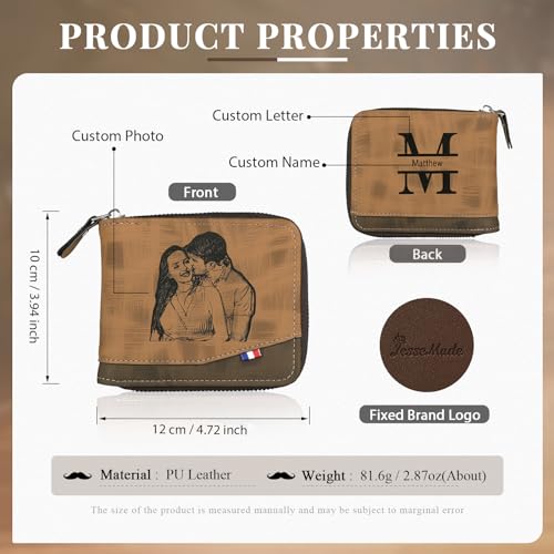 Personalized Mens Wallet with Custom Photo and Engraved Name Slim Leather Bifold Wallet for Men Customized Gifts for Dad Men (Coffee)3