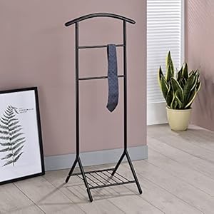 Kings Brand Furniture – Amos Black Metal Wardrobe Suit Valet Stand Organizer, Clothes Rack, Contour Hanger, Trouser Shoe Rack