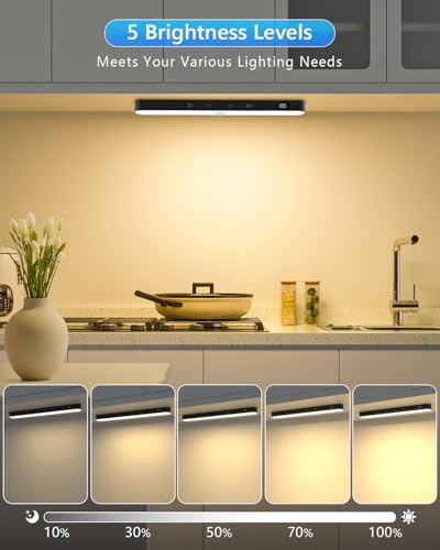 Image of Ferswe Motion Sensor Light Indoor Rechargeable, Battery Level Display, 60 LED Motion Sensor Closet Lights, Dimmable Touch Control, Under Cabinet Lights for Kitchen, Closet, Cupboard(2 Pack)