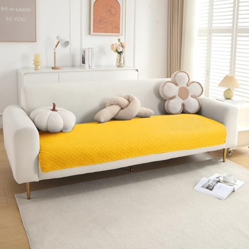 Image of HOKIPO Polyester Quilted Sofa Cover Mats For 1 /2 /3 Seater Sofa And L Shape. Make Your Own Sofa Cover Set, Mat Length 90(D) X 90(L) Cm, Yellow (In-718-Ylw)