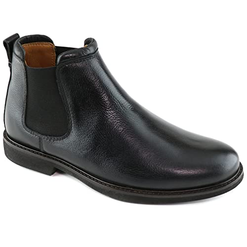 MJNY Mens Casual Comfortable Genuine Leather Chelsea Ankle Boots Lightweight Breathable Elastic Classic Fashion Chukka Dress Boots