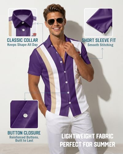 Image of 99TIMORO Funny Film Summer Button Down Shirt Men Short Sleeve Top | Movie Character Hawaiian Shirts for Men Lightweight Breathable Beach Vacation Business Casual Summer Gifts Classic Fit