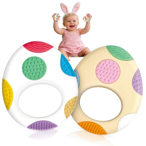 Gaiabliss Easter Eggs Baby Teething Toys, Basket Essentials Stuffers Silicone Egg Teether Toys for Infant & Babies & Toddlers, Baby's First Easter's Stuffer Gift for Boys Girls BPA Free Easter
