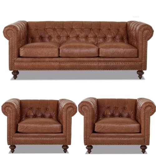 Image of Modern & Classic Chesterfield Sofa 5 Seater Sofa Velvet L-Shape Corner Sectional Button Tufted Sofa for Living Room, Dining Room, Office and Hallway-(Brownn).