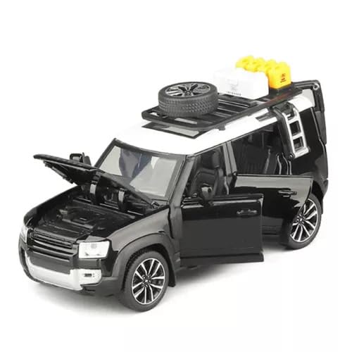 1:24 Scale Diecast Land Rover Defender 110 Model Car Toy – Sound & Light, Pull-Back Action for Kids (Black)