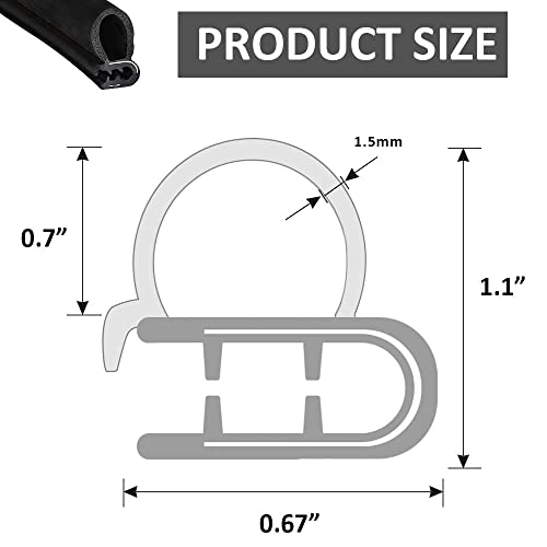 Image of Automotive Weather Stripping Door Seal, 98 FT Car Door Rubber Seal Strip Trim Seal Gasket with Side Bulb for Cars Trucks Boats RVs and Home Applications