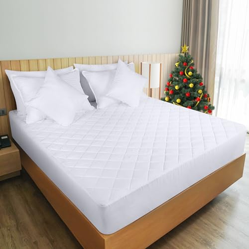 Utopia Bedding Quilted Fitted Mattress Pad for Super Queen, Machine Washable, Stretches up to 16 Inches Deep (White)