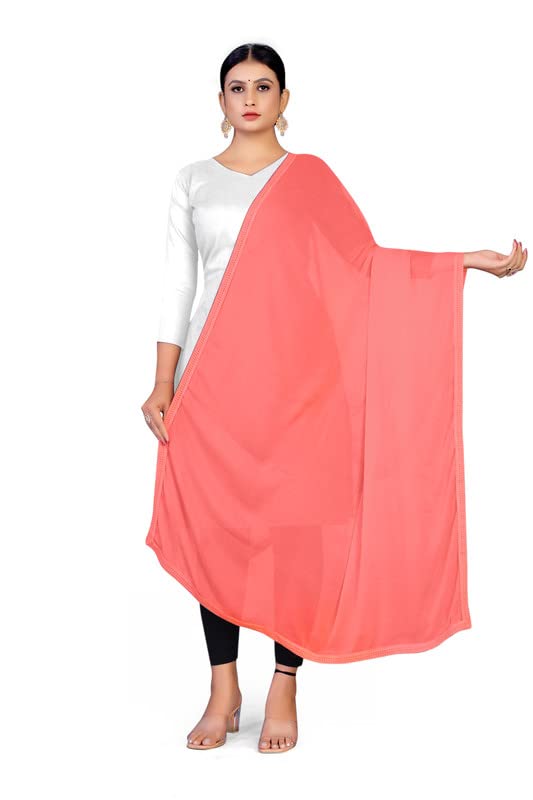 Women's Plain Chiffon Dupatta with Crochet Lace Border