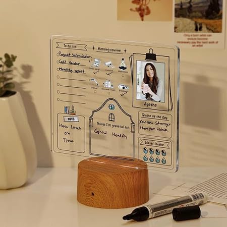 IGP Personalized Daily Journal LED Lamp with To-Do List, Gratitude Tracker & Photo | Acrylic Planner Lamp with Wooden Base-image-12