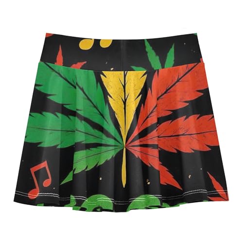 Reggae Music Marijuana Leaf Athletic Shorts Girls Skorts Tennis Skirts for Kids Rainbow Little Girl 3t2