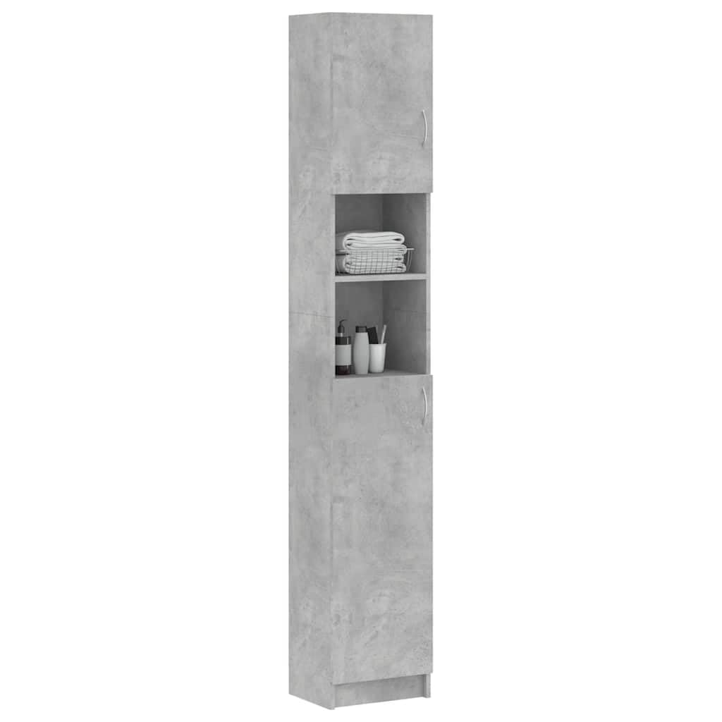 Armadietto da bagno grigio cemento, 32 x 25,5 x 190 cm, in legno, set di mobili da bagno con 4 ante, 2 scomparti aperti, molto capiente, montaggio a parete, salvaspazio, per lavabo e
